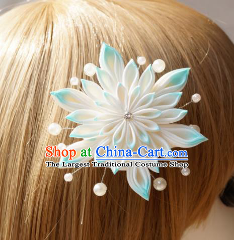 Asian Japan Traditional Geisha Blue Chrysanthemum Hair Claw Japanese Kimono Hair Accessories for Women