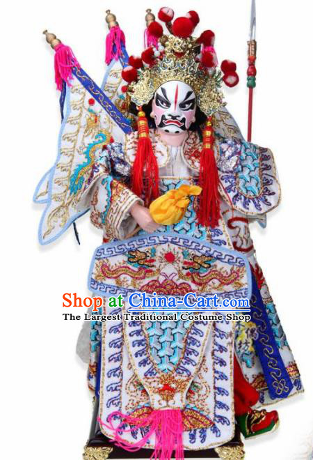 Traditional Chinese White General Guan Ping Marionette Puppets Handmade Puppet String Puppet Wooden Image Arts Collectibles