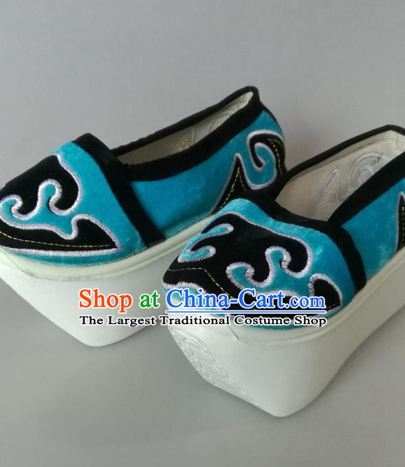 Traditional Chinese Beijing Opera Niche Blue Shoes Handmade Ancient Scholar Hanfu Shoes for Men