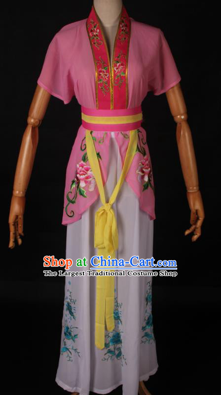 Traditional Chinese Shaoxing Opera Maidservant Pink Dress Ancient Peking Opera Poor Lady Costume for Women