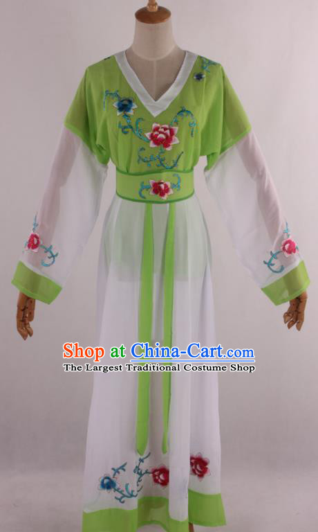 Chinese Traditional Shaoxing Opera Young Lady Green Dress Ancient Peking Opera Maidservant Costume for Women