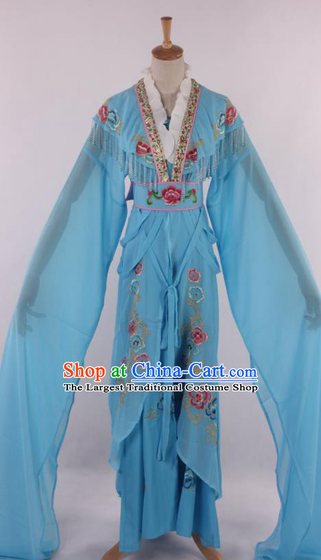 Chinese Traditional Beijing Opera Peri Blue Dress Ancient Peking Opera Diva Princess Costume for Women
