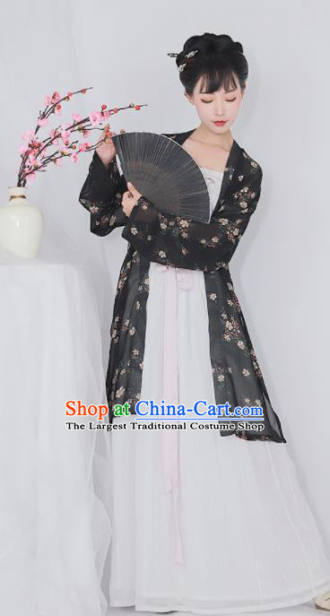 Chinese Ancient Drama Printing Black Hanfu Dress Traditional Song Dynasty Young Lady Replica Costumes for Women