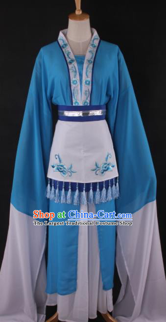 Professional Chinese Beijing Opera Village Girl Blue Dress Ancient Traditional Peking Opera Diva Costume for Women