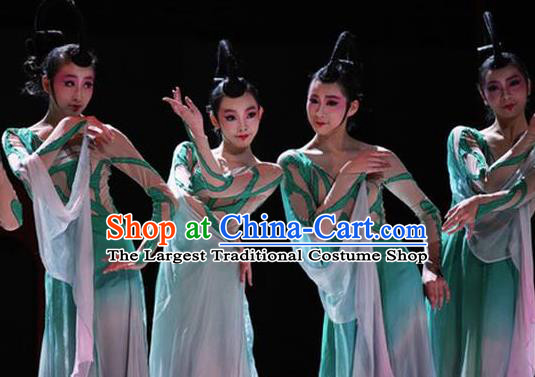 Traditional Chinese Classical Dance Fen Mo Costume Beautiful Dance Green Dress for Women
