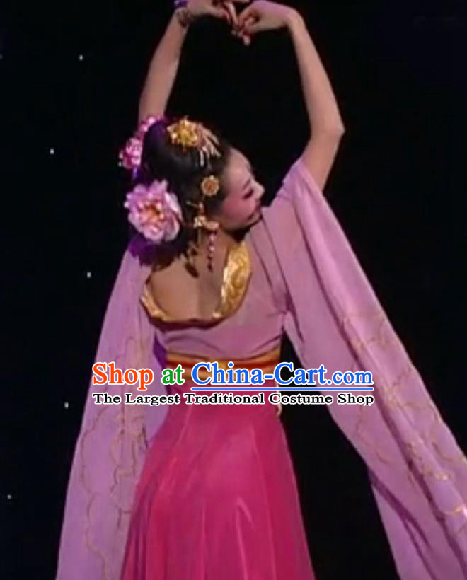 Traditional Chinese Classical Dance Gui Fei Zui Jiu Costume Beautiful Dance Drunkened Concubine Yang Rosy Dress for Women