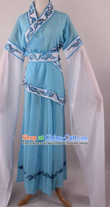 Professional Chinese Shaoxing Opera Village Girl Blue Dress Ancient Traditional Peking Opera Maidservant Costume for Women