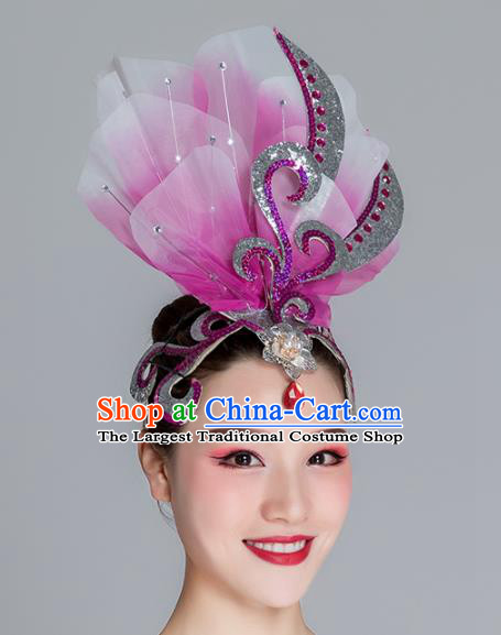Traditional Chinese Folk Dance Purple Silk Flower Hair Clasp Fan Dance Yanko Dance Headwear for Women