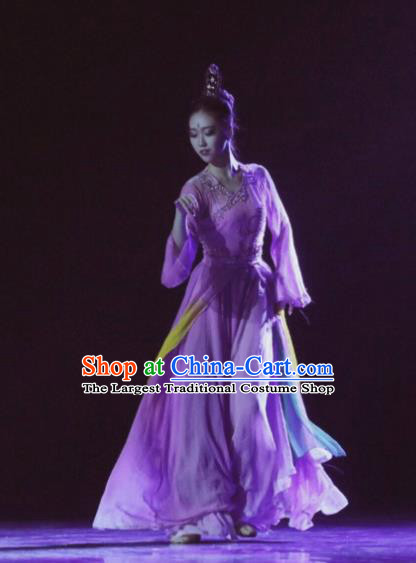 Traditional Chinese Classical Dance Qie Kan Xing Yun Costume Stage Show Beautiful Dance Purple Dress for Women