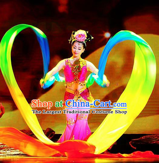 Traditional Chinese Classical Dance Coloured Ribbon Competition Si Lu Ni Shang Costume Stage Show Beautiful Dance Dress for Women