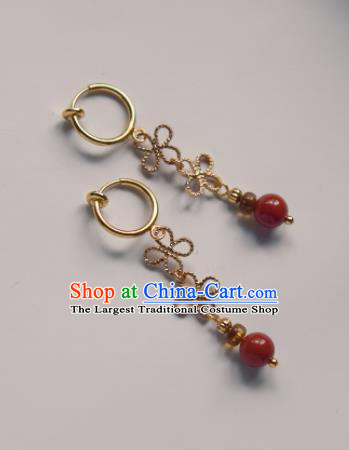 Chinese Ancient Princess Red Bead Ear Accessories Traditional Hanfu Earrings for Women