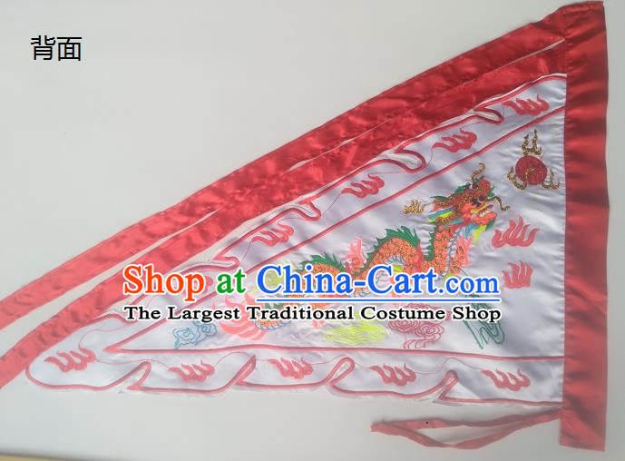 Chinese Traditional White Flag Dragon Boat Competition Embroidered Dragon Flag