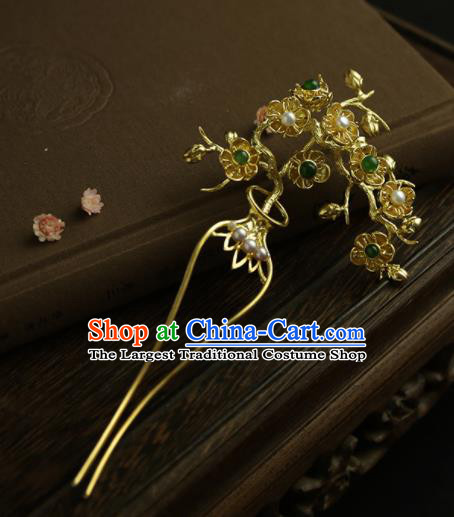 Chinese Ancient Queen Golden Plum Hairpins Traditional Hanfu Hair Clip Hair Accessories for Women