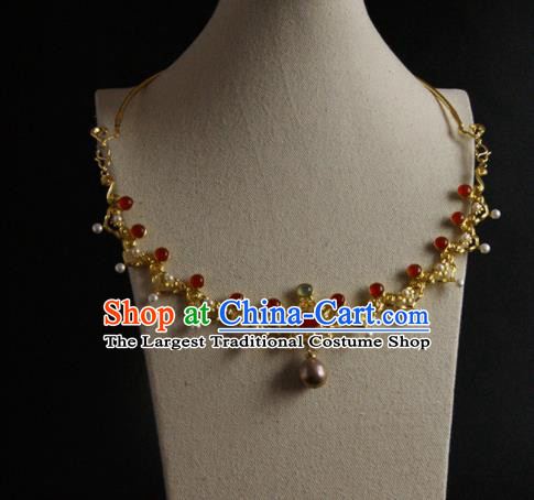 Chinese Ancient Court Agate Necklace Traditional Princess Hanfu Necklet Accessories for Women