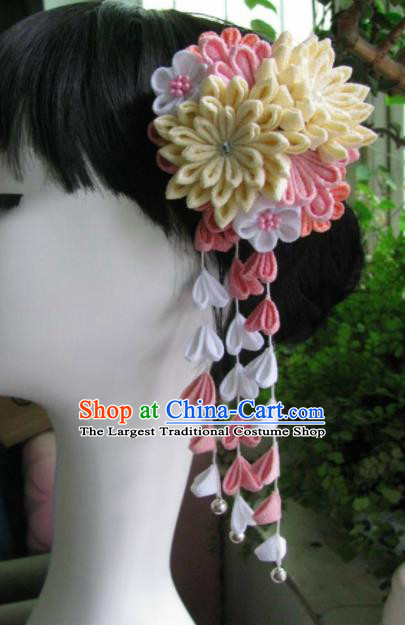 Japanese Geisha Courtesan Chrysanthemum Tassel Hairpin Traditional Yamato Kimono Hair Accessories for Women