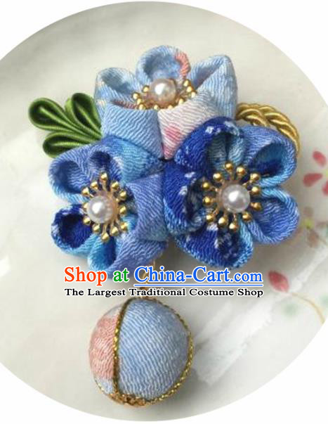 Japanese Geisha Courtesan Kimono Blue Sakura Hair Claw Hairpins Traditional Yamato Hair Accessories for Women