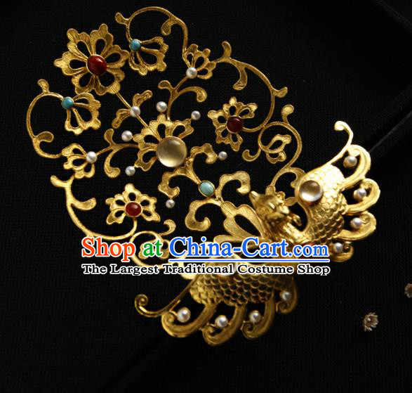 Chinese Ancient Tang Dynasty Queen Hairpins Golden Peacock Hair Crown Traditional Hanfu Hair Accessories for Women