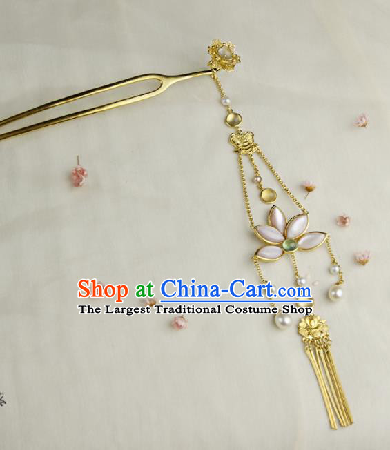Chinese Ancient Tang Dynasty Queen Lotus Tassel Hairpins Traditional Hanfu Hair Accessories for Women