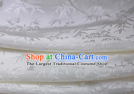 Traditional Chinese Royal Bamboo Plum Pattern Design White Brocade Silk Fabric Asian Satin Material