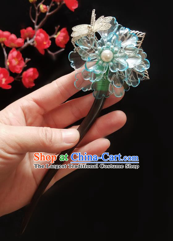 Chinese Ancient Hanfu Green Flower Sandalwood Hairpins Traditional Handmade Hair Accessories for Women