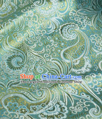 Traditional Chinese Royal Loquat Flower Pattern Design Green Brocade Silk Fabric Asian Satin Material