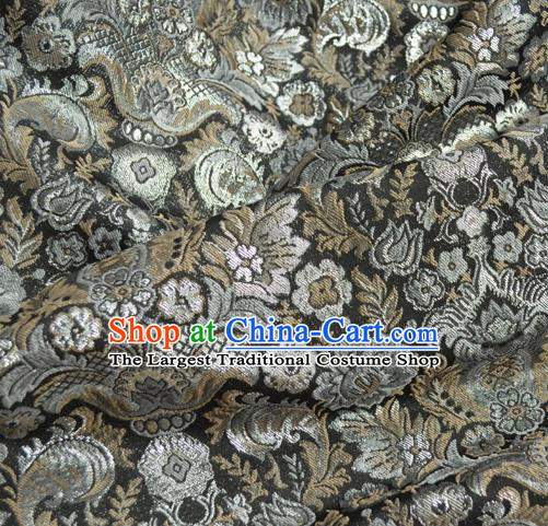 Traditional Chinese Royal Flower Pattern Design Black Brocade Silk Fabric Asian Satin Material