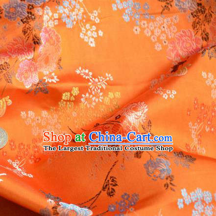 Traditional Chinese Royal Plum Chrysanthemum Pattern Design Orange Brocade Silk Fabric Asian Satin Material