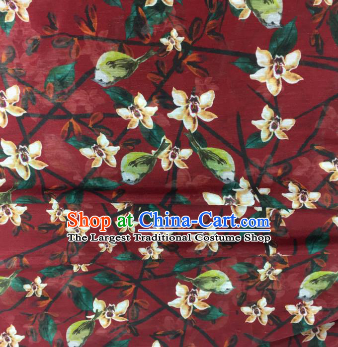 Chinese Traditional Flowers Pattern Design Wine Red Silk Fabric Brocade Asian Satin Material