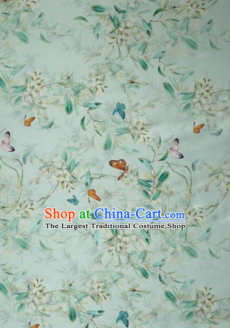 Chinese Traditional Bamboo Leaf Butterfly Pattern Design Green Satin Brocade Fabric Asian Silk Material