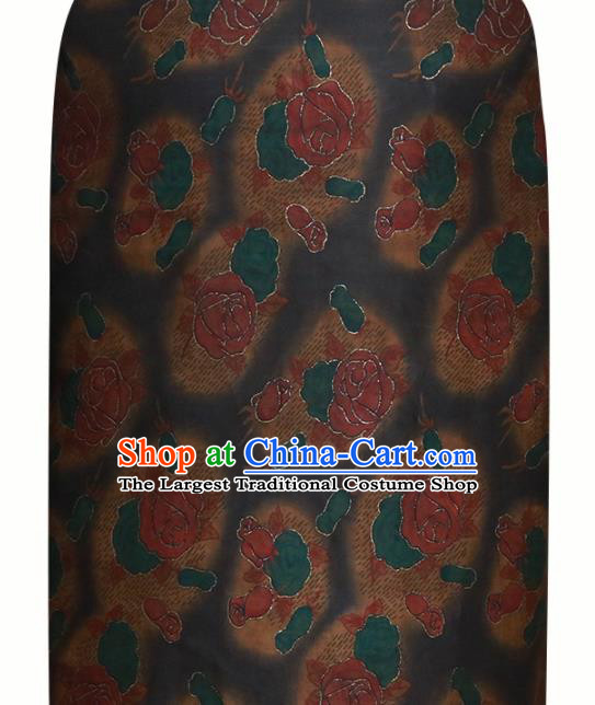 Chinese Traditional Red Roses Pattern Design Satin Brocade Fabric Asian Silk Material