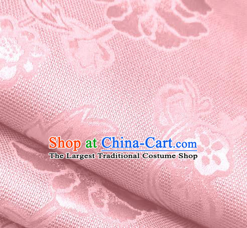 Chinese Traditional Peony Pattern Design Pink Satin Brocade Fabric Asian Silk Material
