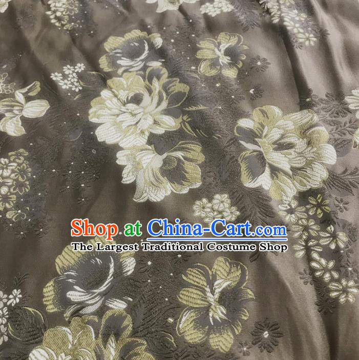 Traditional Chinese Royal Flowers Pattern Design Brown Brocade Silk Fabric Asian Satin Material