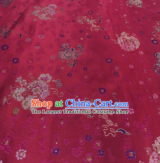 Traditional Chinese Royal Lotus Flowers Pattern Design Rosy Brocade Silk Fabric Asian Satin Material