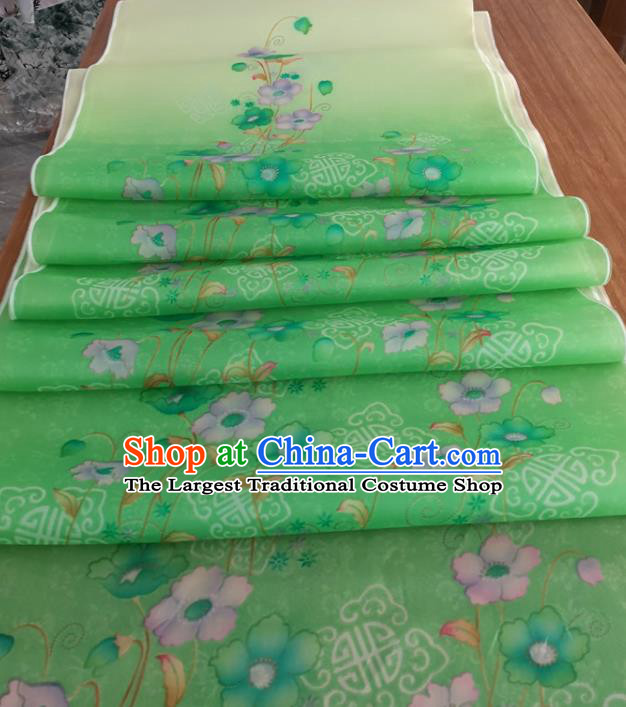 Chinese Traditional Peach Blossom Pattern Design Green Silk Fabric Brocade Asian Satin Material