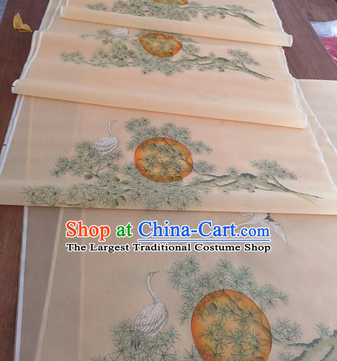 Chinese Traditional Crane Pattern Design Orange Silk Fabric Brocade Asian Satin Material