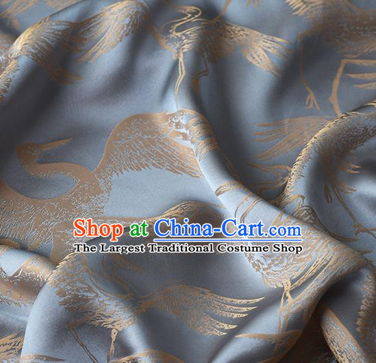 Chinese Traditional Cranes Pattern Design Cheongsam Light Blue Satin Brocade Fabric Asian Silk Material