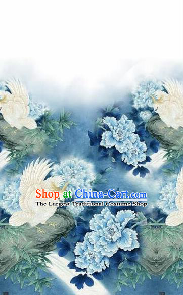 Chinese Traditional Blue Peony Pattern Design Satin Hanfu Brocade Fabric Asian Silk Material