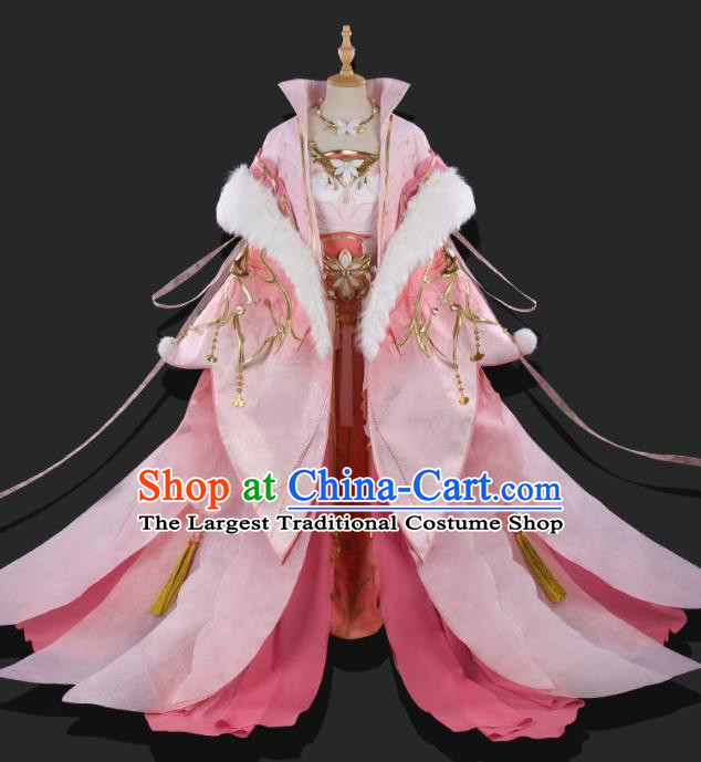 Chinese Ancient Cosplay Heroine Imperial Consort Pink Dress Traditional Hanfu Swordsman Costume for Women