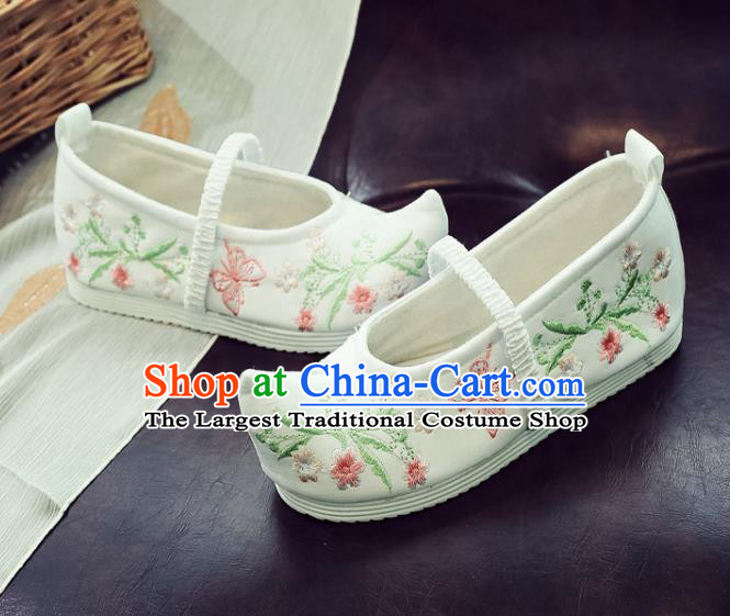 Asian Chinese National White Cloth Shoes Traditional Hanfu Shoes Embroidered Shoes for Women