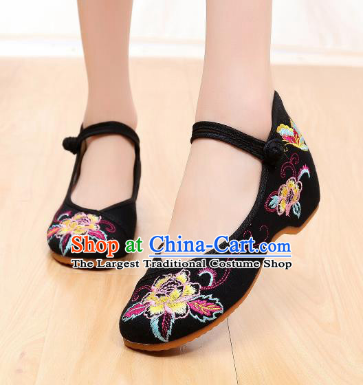 Asian Chinese Traditional Black Embroidered Shoes Hanfu Shoes National Cloth Shoes for Women