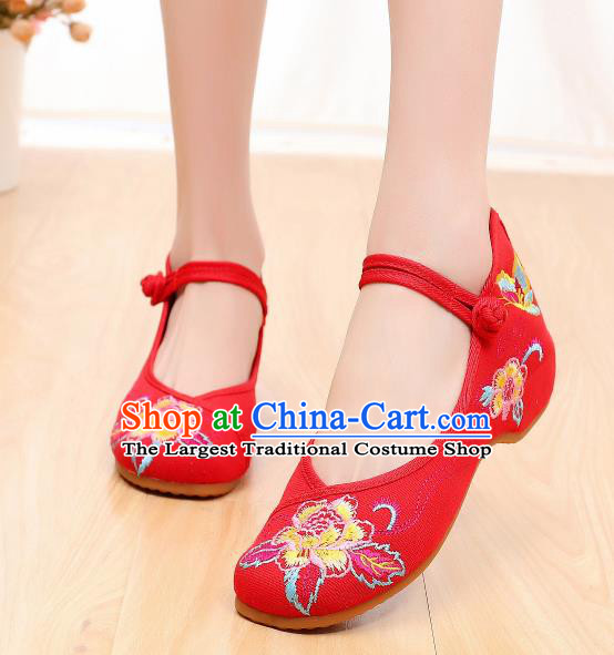 Asian Chinese Traditional Red Embroidered Shoes Hanfu Shoes National Cloth Shoes for Women