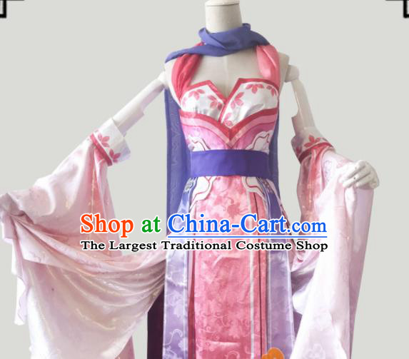 Chinese Traditional Cosplay Fairy Pink Dress Custom Ancient Female Swordsman Costume for Women