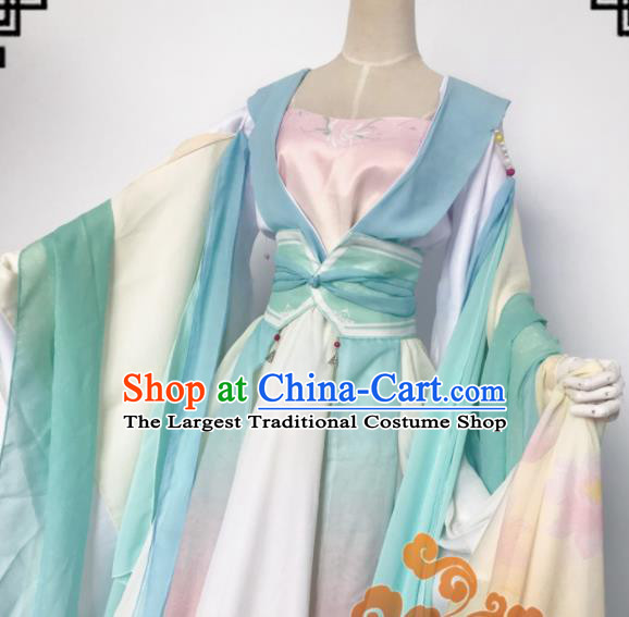 Chinese Traditional Cosplay Fairy Green Dress Custom Ancient Tang Dynasty Swordswoman Princess Costume for Women