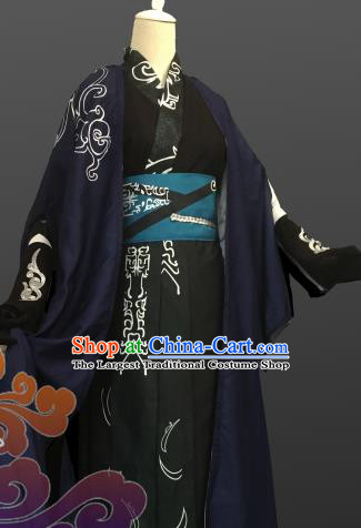 Custom Chinese Ancient Cosplay Taoist Priest Black Clothing Traditional Knight Swordsman Costume for Men