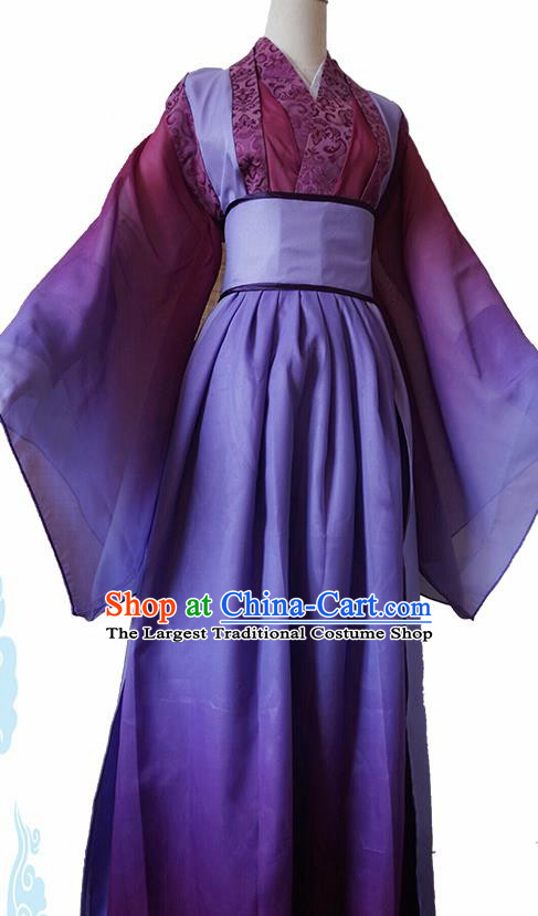 Chinese Traditional Cosplay Swordswoman Purple Dress Custom Ancient Female Castellan Costume for Women
