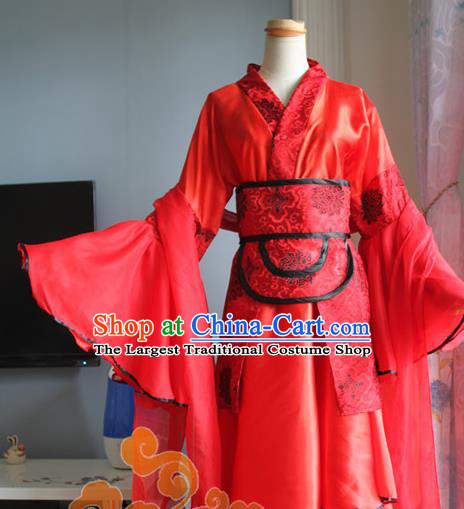 Traditional Chinese Cosplay Fairy Court Lady Red Dress Ancient Swordswoman Costume for Women