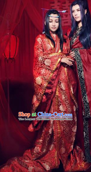 Traditional Chinese Cosplay Fairy Court Queen Red Dress Ancient Bride Swordswoman Wedding Costume for Women