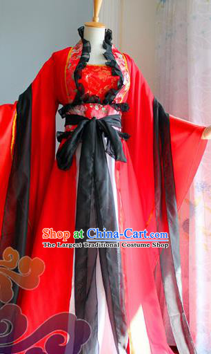 Traditional Chinese Cosplay Goddess Queen Red Dress Ancient Fairy Swordswoman Costume for Women