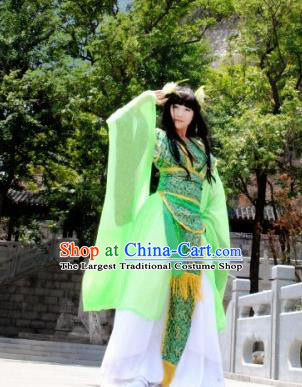 Traditional Chinese Cosplay Goddess Court Princess Green Dress Ancient Fairy Swordswoman Costume for Women