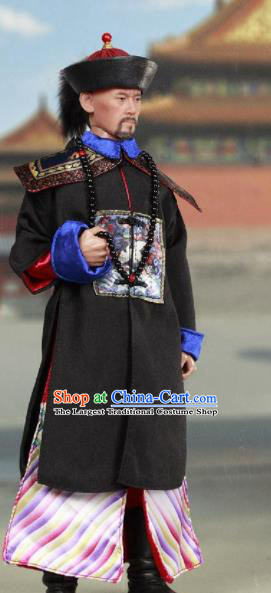 Chinese Ancient Minister Clothing Traditional Qing Dynasty Grand Secretary Costumes and Hat Complete Set for Men